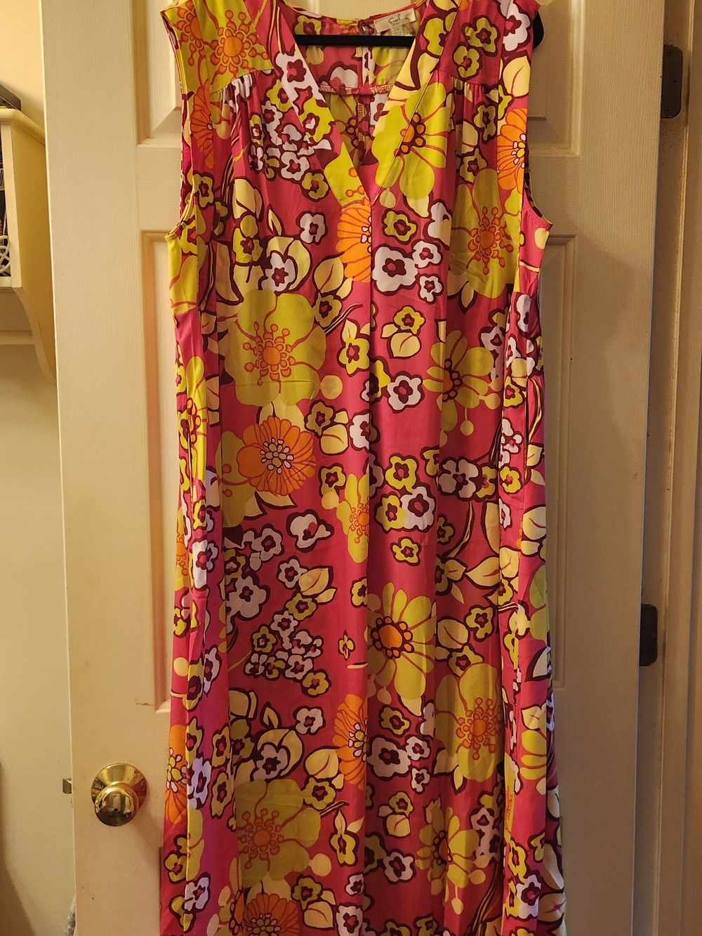 easel Sleeveless Maxi Dress in Pink, Yellow and Orange Floral